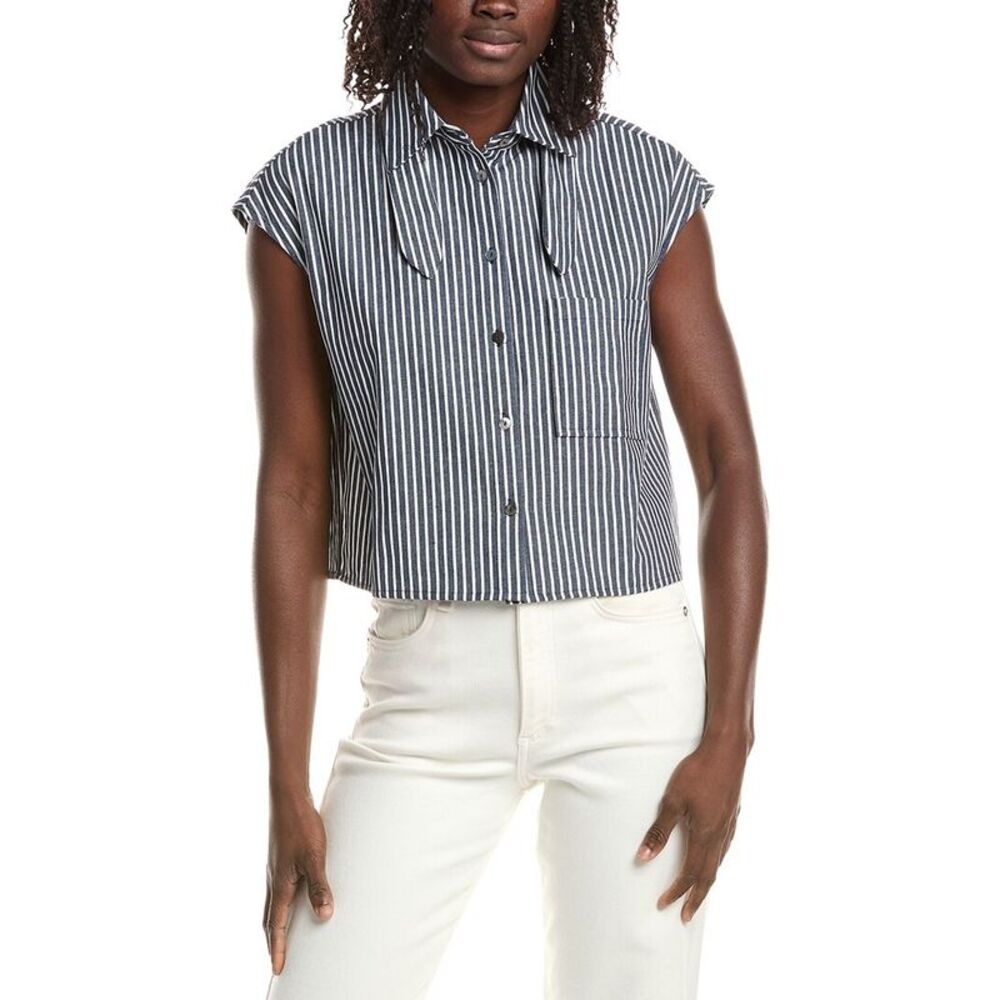 Reveriee Womens Boxy Collared Shirt, Blue
